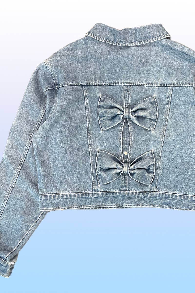 Blue Cropped Bow denim jacket for wholesale on Faire7