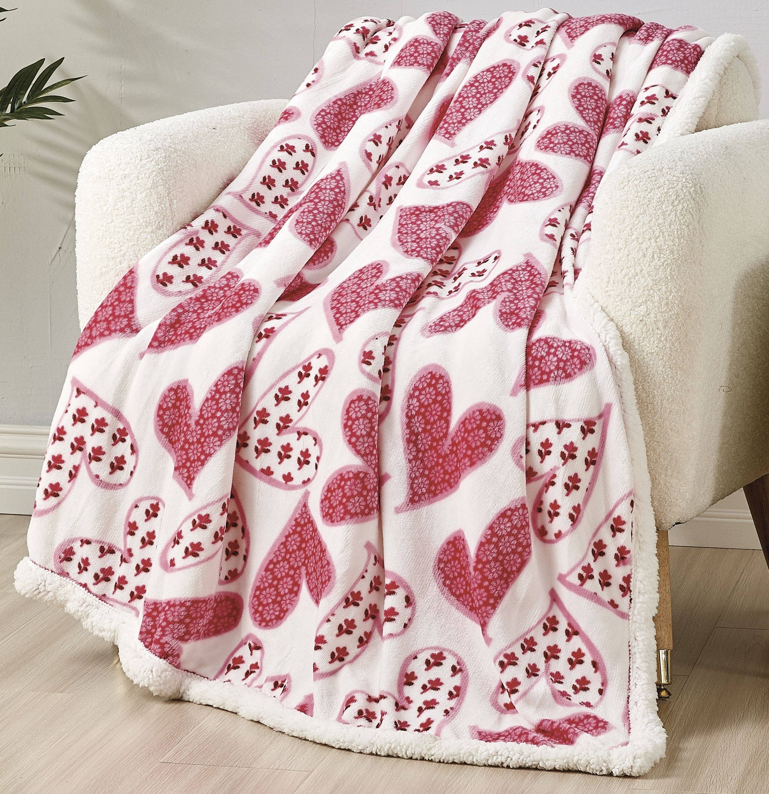 Elegant Comfort - Wholesale Throw Blanket - Elegant Comfort 50" x 60" Valentine Inspired Sherpa Back Throw2