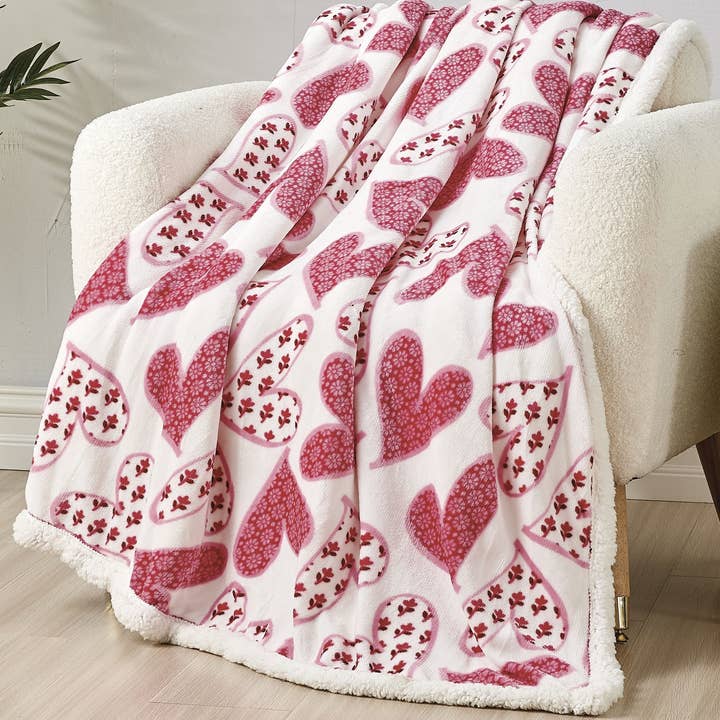 Elegant Comfort - Wholesale Throw Blanket - Elegant Comfort 50" x 60" Valentine Inspired Sherpa Back Throw2