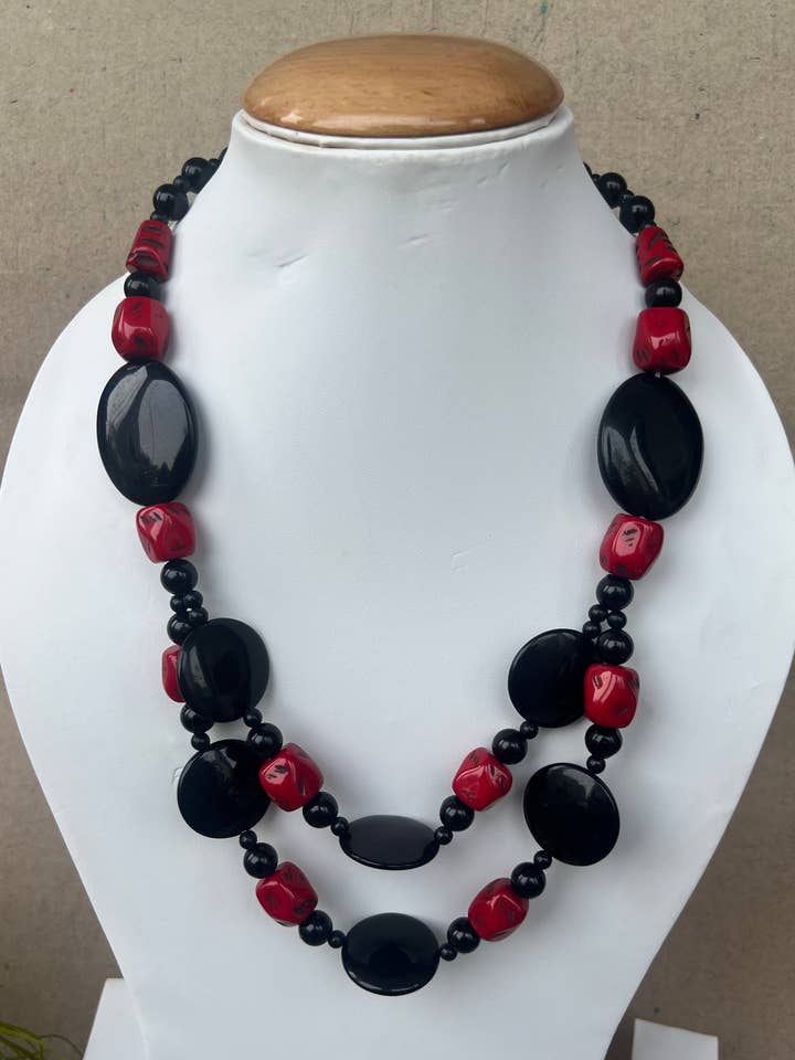 Unique red/Blue and black stones and beads gorgeous Necklace for wholesale by ANJI
