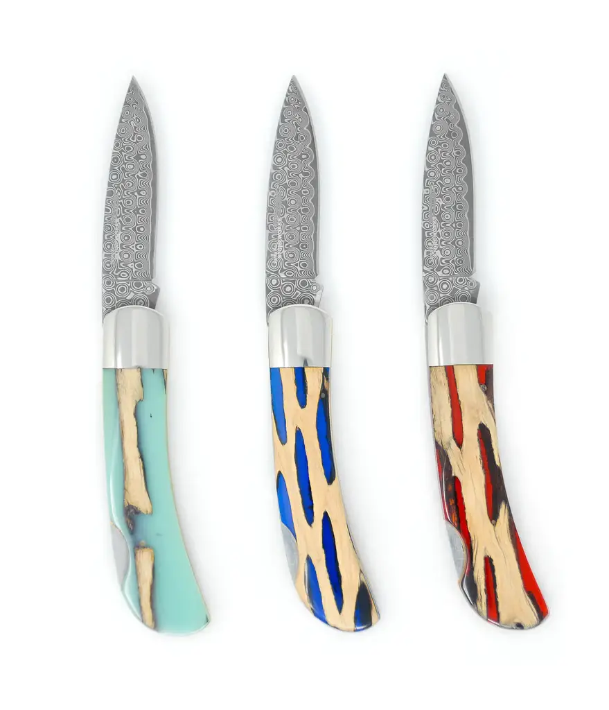 Santa Fe Stoneworks - Wholesale Pocket Knife/Holder - Cholla Damascus 3" Lockback1