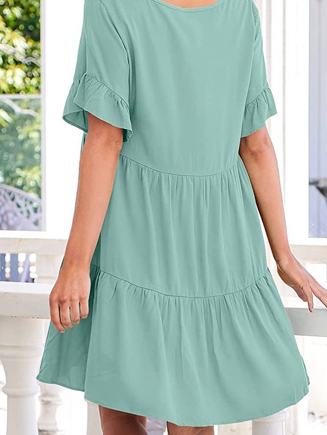 UNISHE - Vendita all'ingrosso Vestito - Donna - Abito A Balze Con Volant Con Scollo A V Semplice E Tasche MD03818