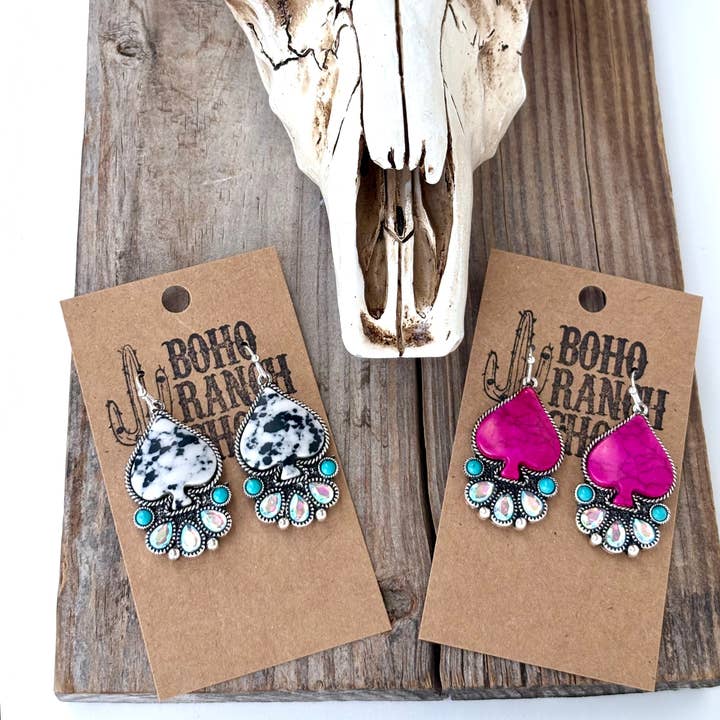 Boho Ranch Shop - Wholesale Dangle Earrings - Western Style Spade Stone & Rhinestone Drop Dangle Earrings1