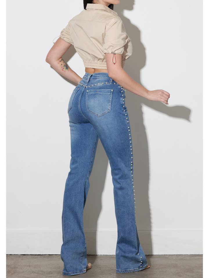 Medium Stone Pearl Bootcut Jeans for wholesale on Faire