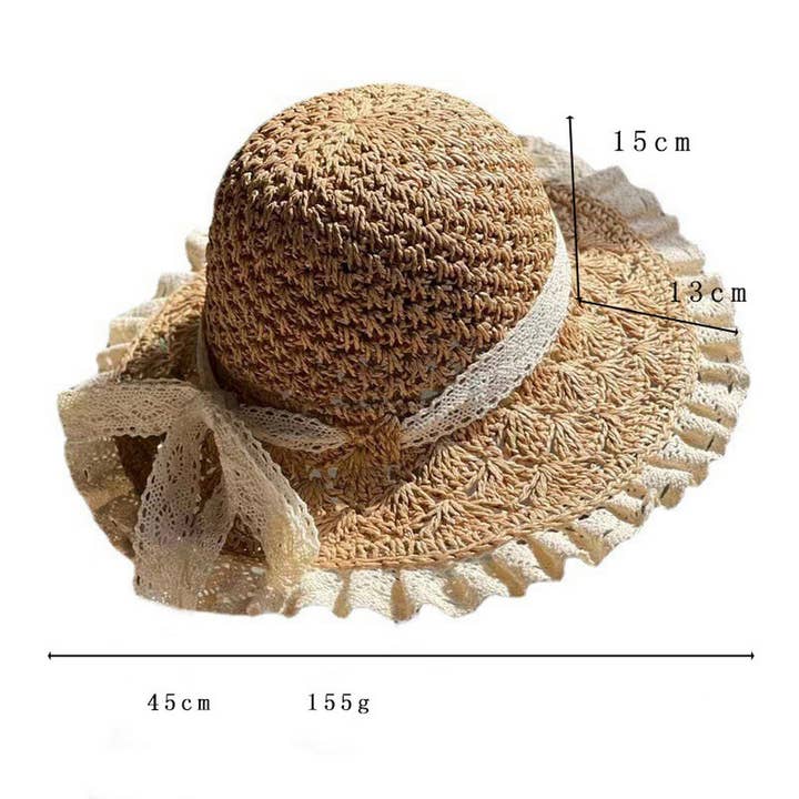 ACCITY - Wholesale Straw Hat - Women's - HAND-WOVEN BOW FOLDABLE LACE STRAW HAT_CWAH1174