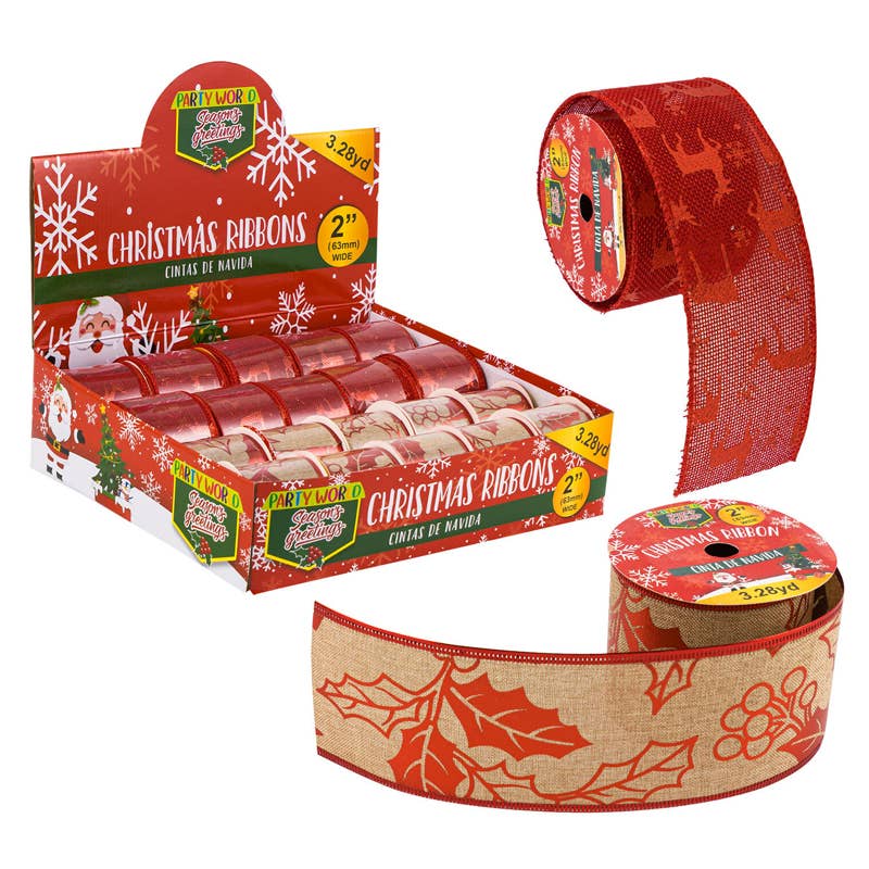 Deluxe Import Trading - Wholesale Bow - Gift Wrapping - RIBBON 3.28yd 2'' 2ASTD DSGN0