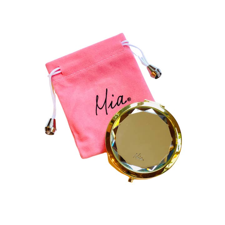 Mia – wholesale Compact mirror – Mia Jeweled Compact Mirrors - Mulit Colors w/Gold Metal