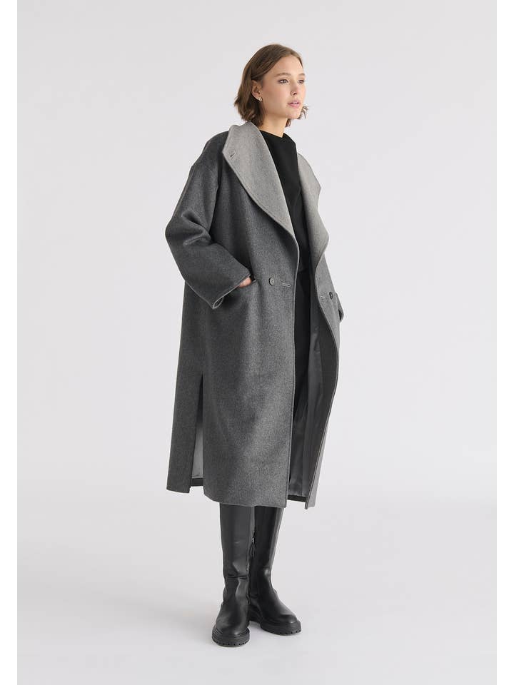 Paisie - Wholesale Coat - Women's - Two-Tone Double Breasted Wool Blend Coat11