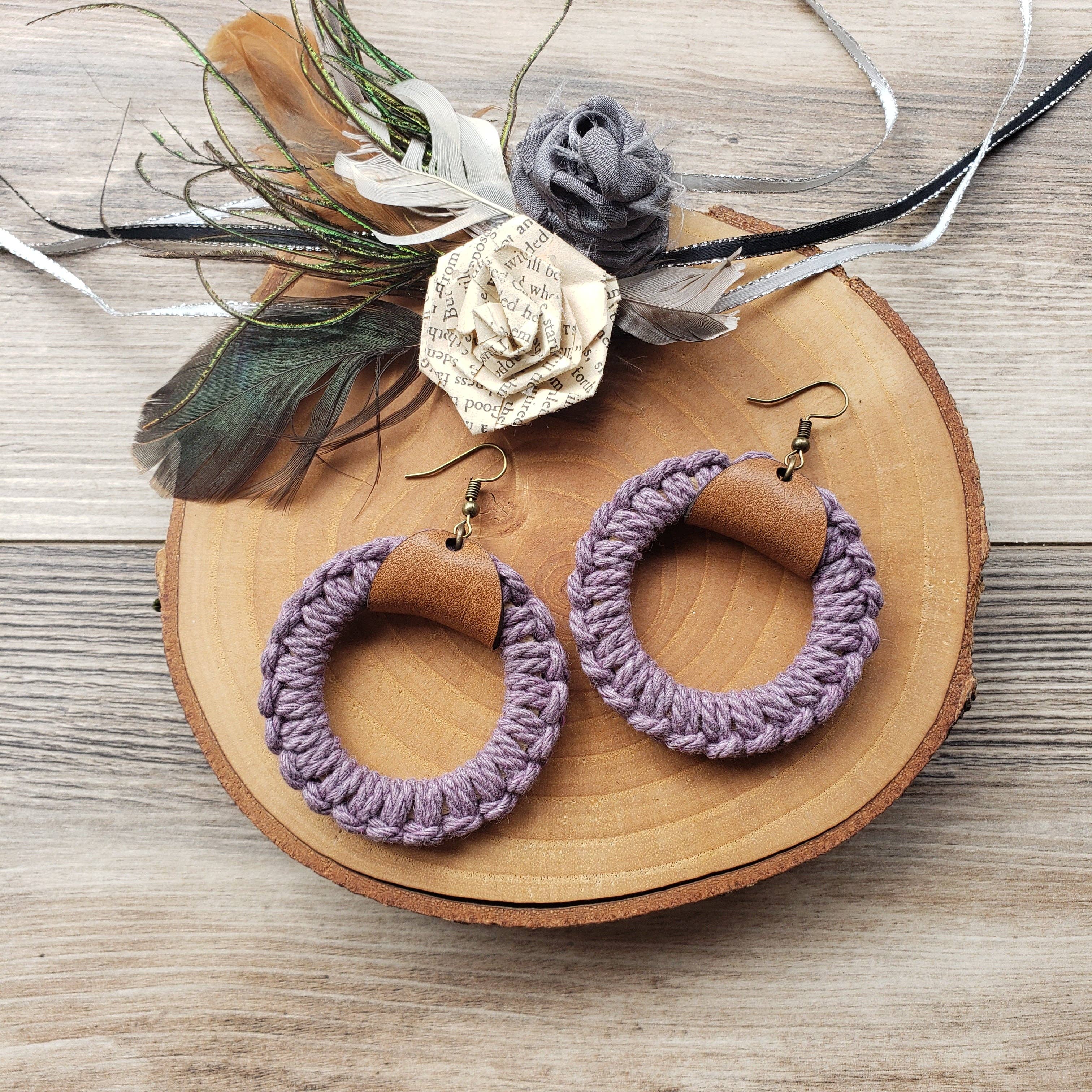 Gone Rogue Boutique - Wholesale Dangle Earrings - Spring Macrame hoop and leather earrings4