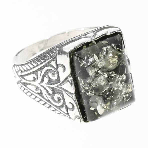 Green Amber Sterling Silver Men’s Ring for wholesale by Amberman