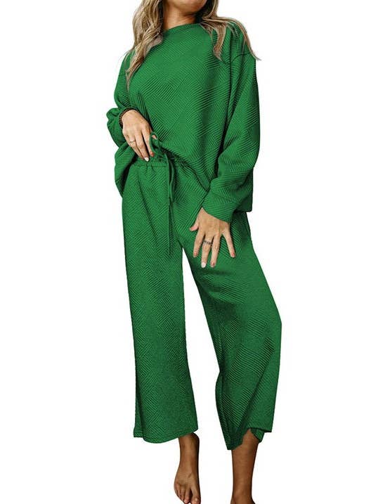 Rosa Clothing - Wholesale Lounge Set - Women's - Plain Textured Loose Slouchy Drawstring Lounge Set3