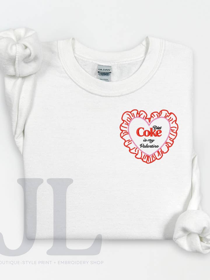 Diet Coke ist mein Valentinstag Besticktes Sweatshirt - Weiß für den Großhandel von Johnson Livings LLC