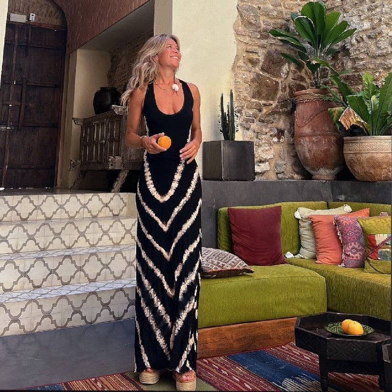 Sheer Trend - Vendita all'ingrosso Vestito - Donna - Abito lungo con stampa floreale e schiena scoperta con allacciatura al collo3