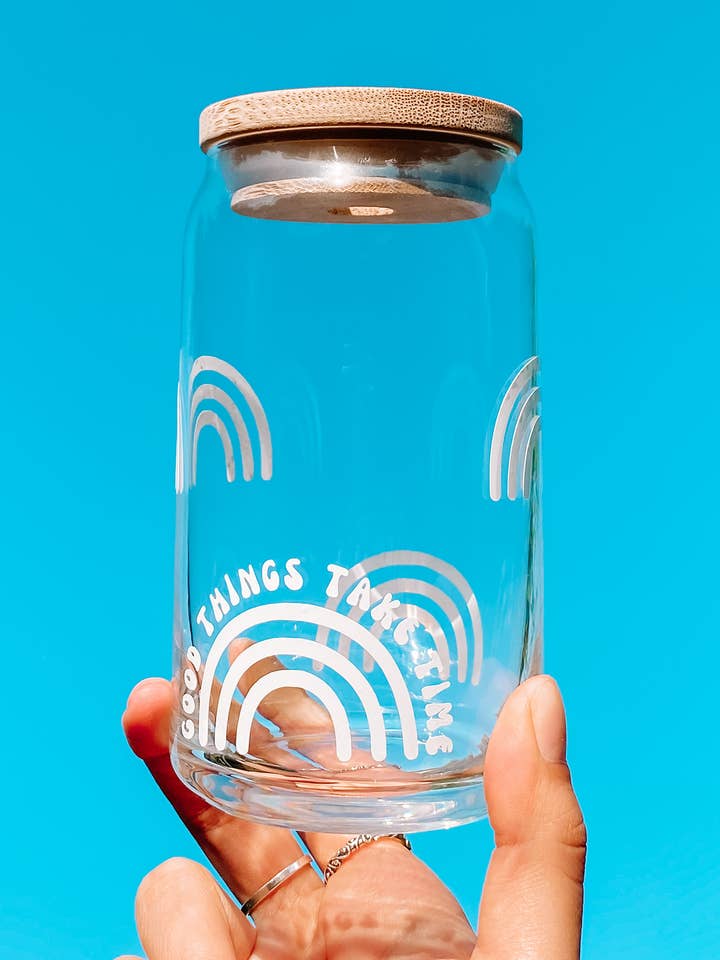 Good Things Take Time Glass Cup for wholesale by Penny & Co