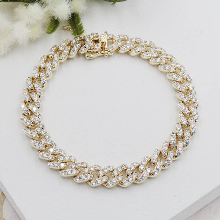 Cubic Zirconia Cubanske Link kæde Ankelkæde med åben boks lås for engroshandel hos Cherie by Cherie