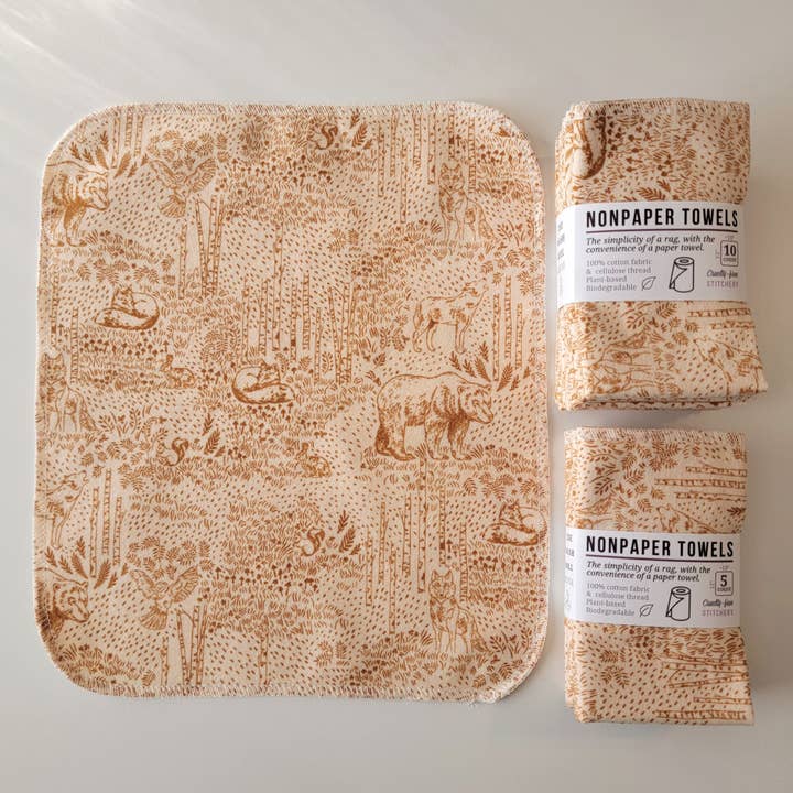NonPaper Towels - Tan Woodland Sketch for wholesale by Cruelty-Free Stitchery