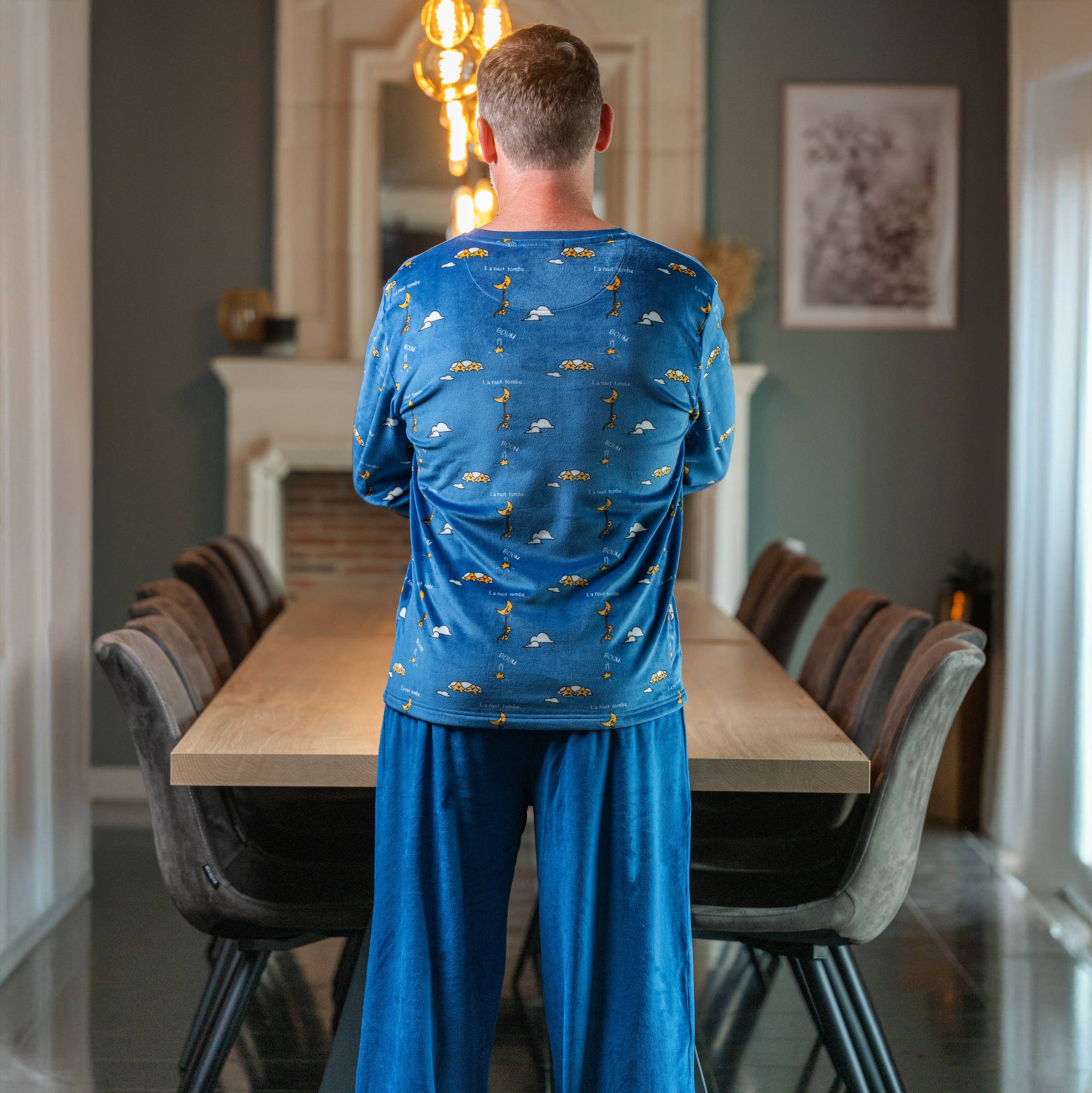Azul La noche cae - Pijama de terciopelo polar ultradulce para hombre de venta al por mayor en Faire2
