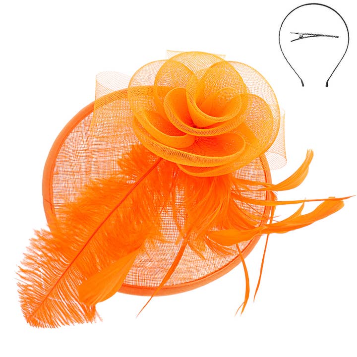 SP Sophia Collection - Wholesale Fascinator Hat - Women's - Large Organza Flower w/ Feathers Sinamay Mesh Fascinator