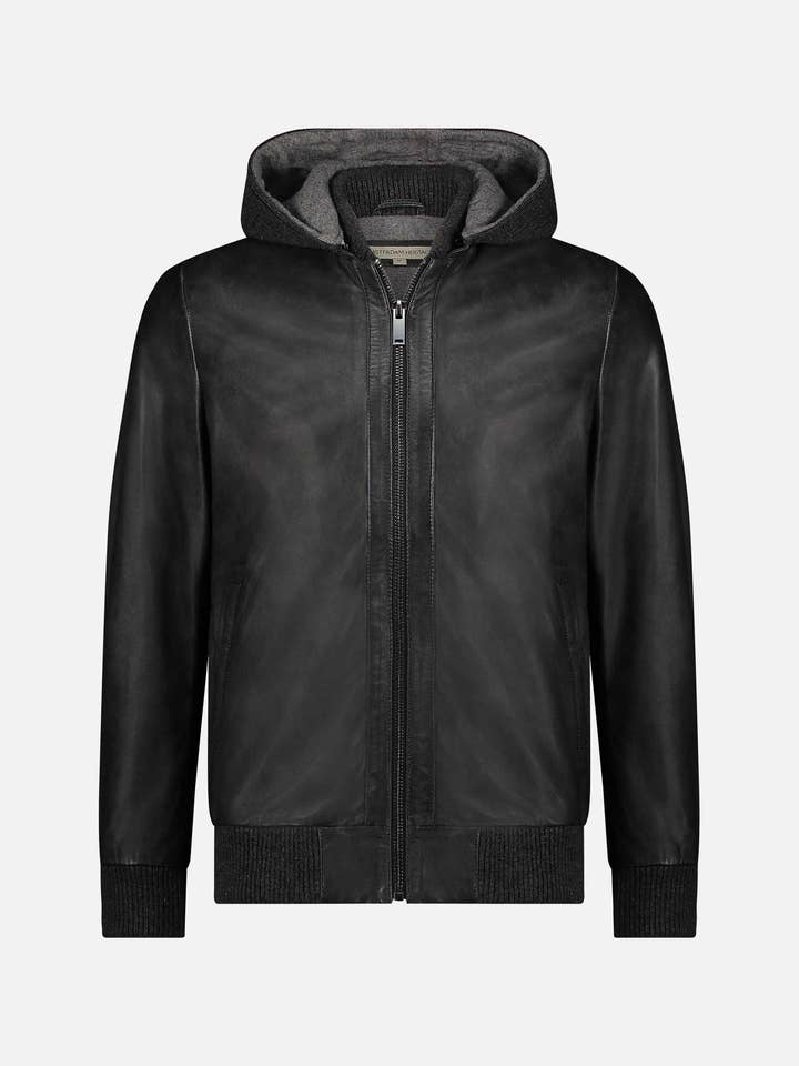 York | Veste de moto en cuir avec capuchon pour la vente par Amsterdam Heritage Leather Belts, Bags, Jackets & Apparel