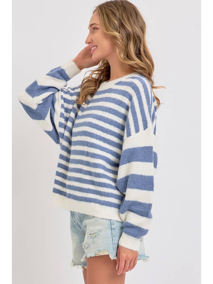 Sweet Lovely by Jen - Wholesale Knit Sweater - Women's - SOFT COZY EVERYDAY WARDROBE STRIPED KNIT SWEATER 1