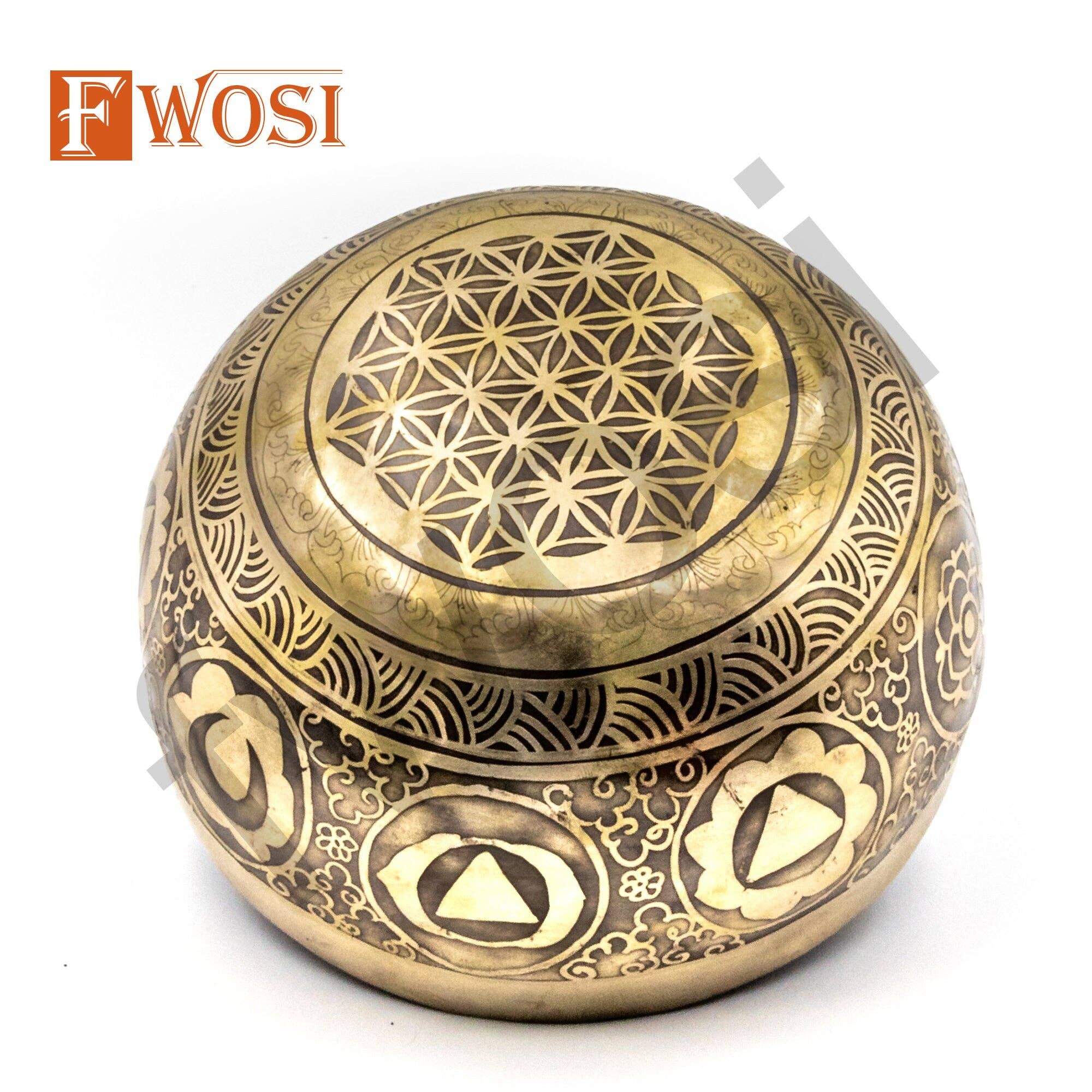 Fwosi – Engroshandel Meditationsudstyr – Mindfulness Chakra Syngeskål Yoga Udskæring Helbredende Bøn Syngeskål | Mandala Fred Selvpleje Sæt4