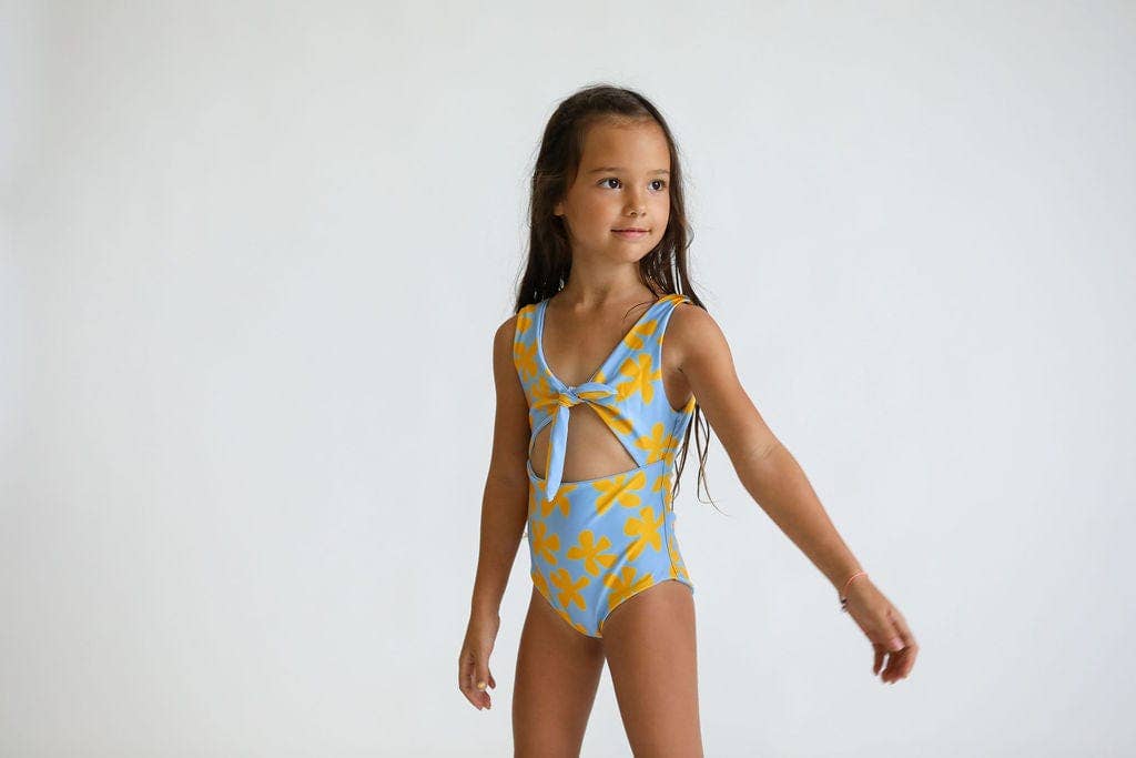 Girl's Cutout One Piece in Light Blue Plumeria for wholesale on Faire1