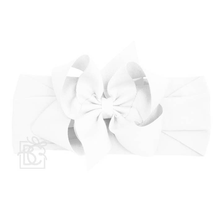 Beyond Creations, LLC - Wholesale Fashion Headband - Kids - WIDE PANTYHOSE HEADBAND W/CLASSIC GROSGRAIN BOW2
