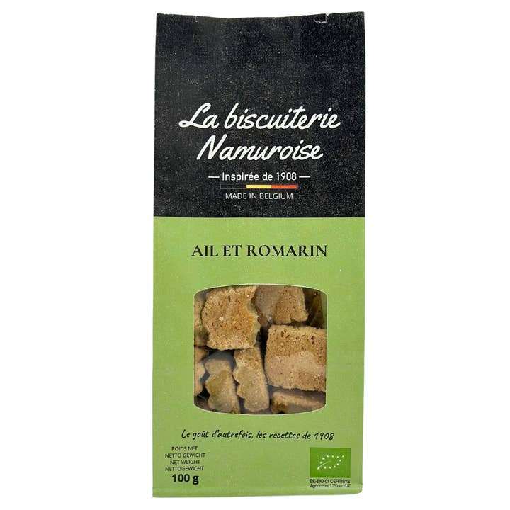 Galletas saladas - ajo y romero - BIO (BOLSA 100g) para venta al por mayor de La Biscuiterie Namuroise