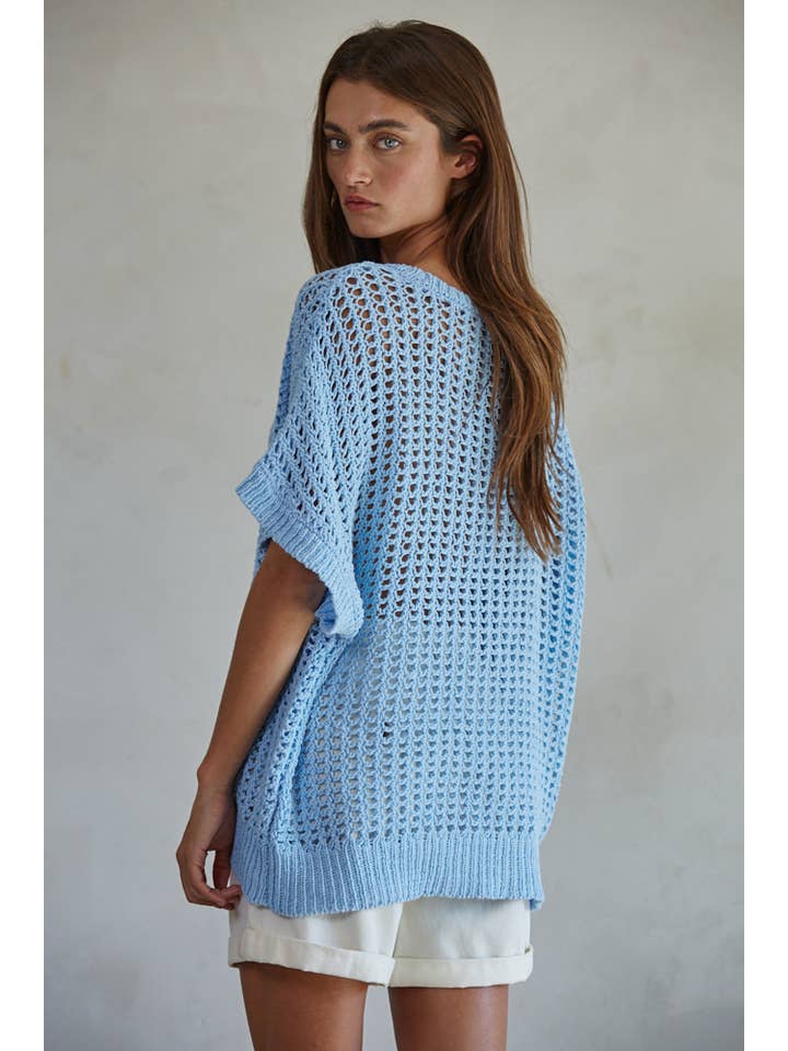 By Together - Wholesale Knit Sweater - Women's - W1792 | Knit Sweater Cotton Fishnet See Through Pullover Top