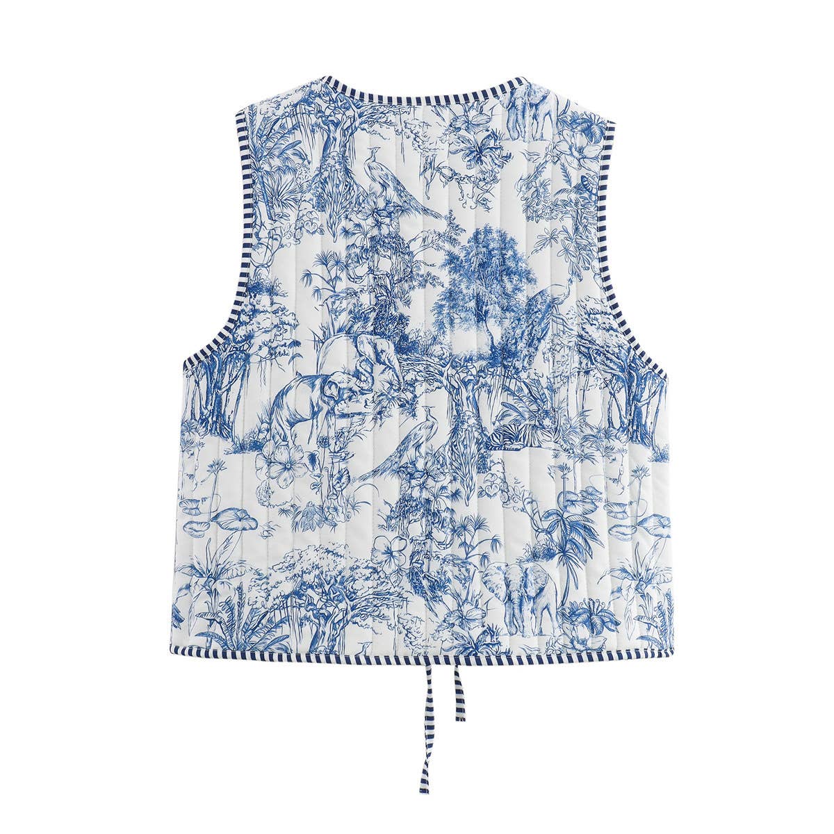 Rosa Clothing - Wholesale Outerwear Vest - Women's - Oriental porcelain printed Tie front Floral quilted vest14