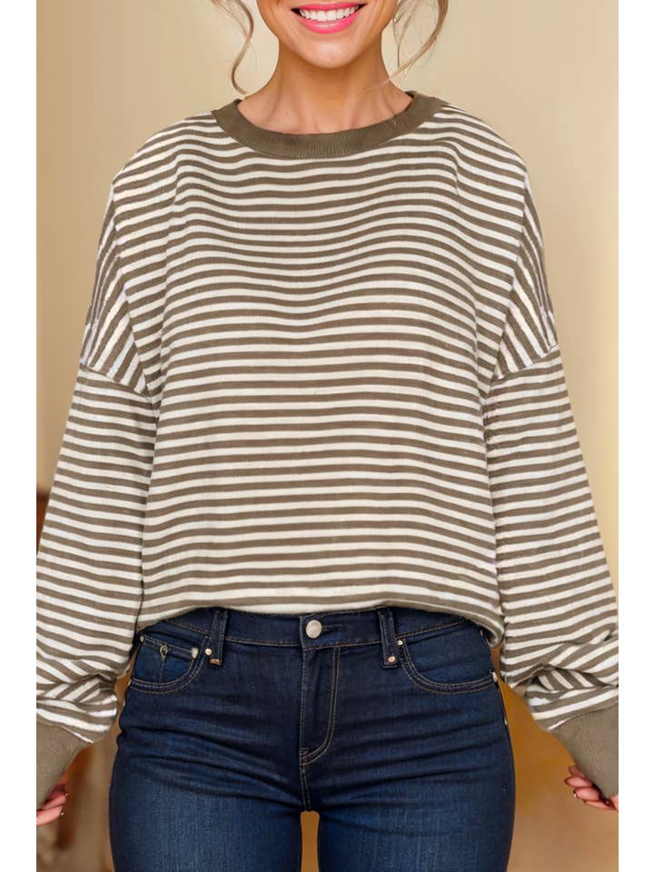 Aapparella - Wholesale Knit Top - Women's - Striped Print Loose Fit Long Sleeve Top | S-2XL