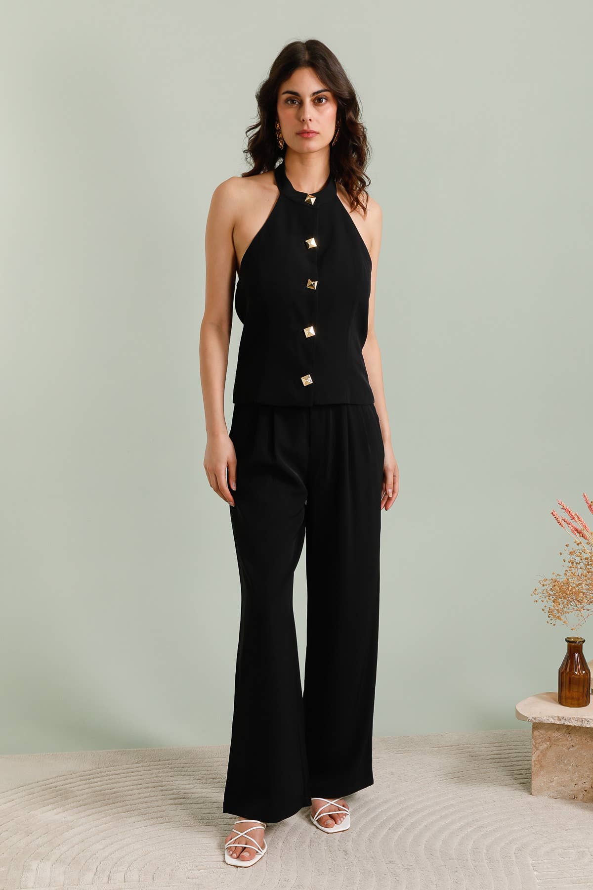 Frime – Großhandel Bluse – Damen – Ärmelloses Top mit Pyramidknöpfen - 260910