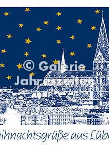 Lübeck Stadt mit Marienkirche "Weihnachtsgrüße" Postkarte für den Großhandel von Karen Utermann Galerie Jahreszeiten