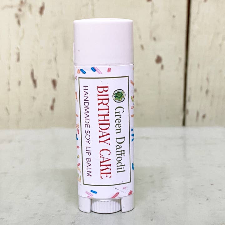 Birthday Cake Lip Balm - Yummy Vanilla Cake Vegan for wholesale by Green Daffodil Bath & Body