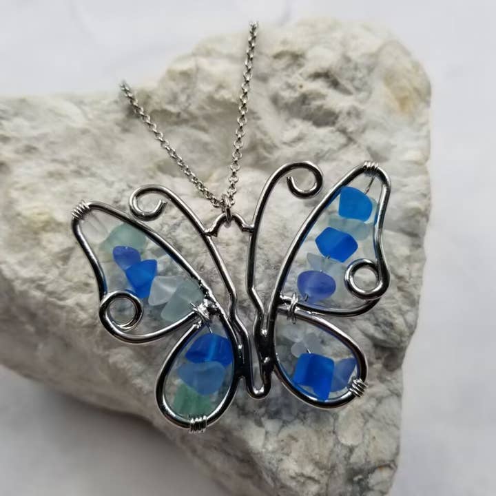 The Pretty Jewellery - Wholesale Pendant/Charm Necklace - Sea Glass Butterfly Necklace2