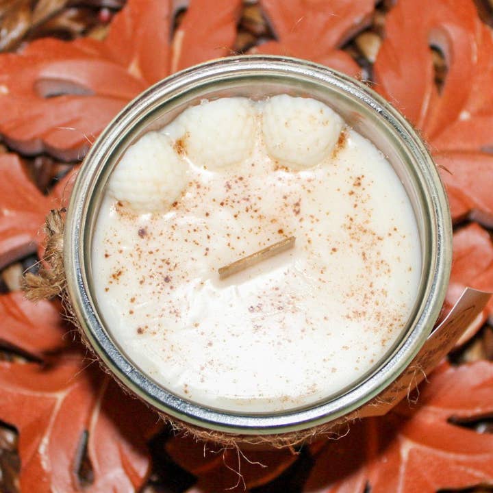 Bougie à la tarte à la citrouille et à la crème fouettée | Garnie de moules à la cire de mica étincelante biologique à la cannelle et à la crème fouettée | Non toxique | Respectueux de l'environnement | Mèche en bois | Cire de soja | pot en verre recyclé | 9 oz pour la vente par Woosah Co.