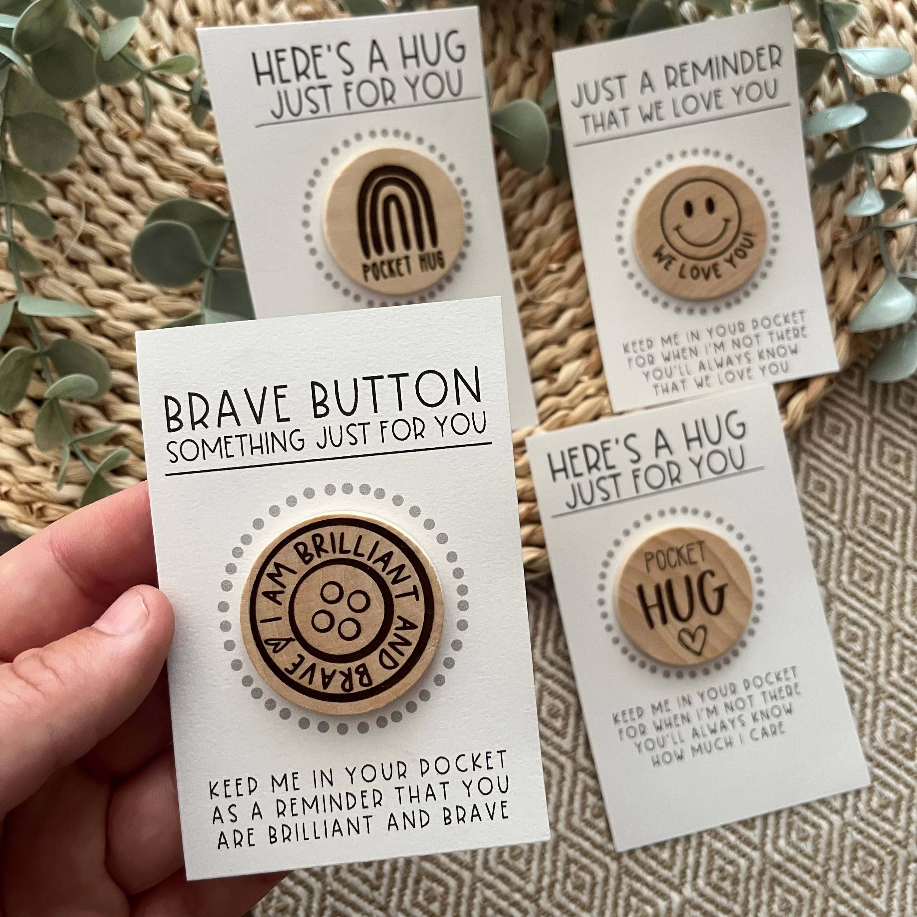 Handmade by Hammero - Wholesale Keepsake Coin/Token - Pocket Hug, Brave Button, and Smile - Wood Engraved Token8