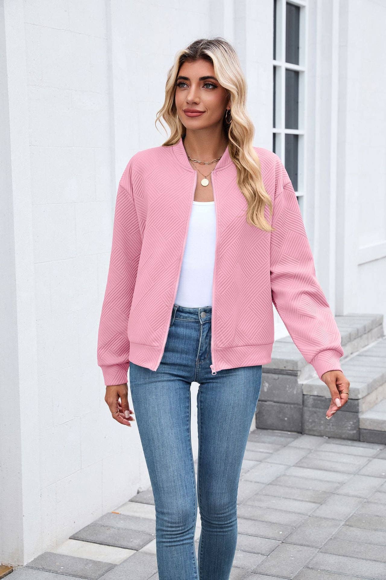 Lovesoft - Wholesale Bomber Jacket - Women's - Quilted Zip-Up Bomber Jacket | Casual Long Sleeve Sweatshirt3