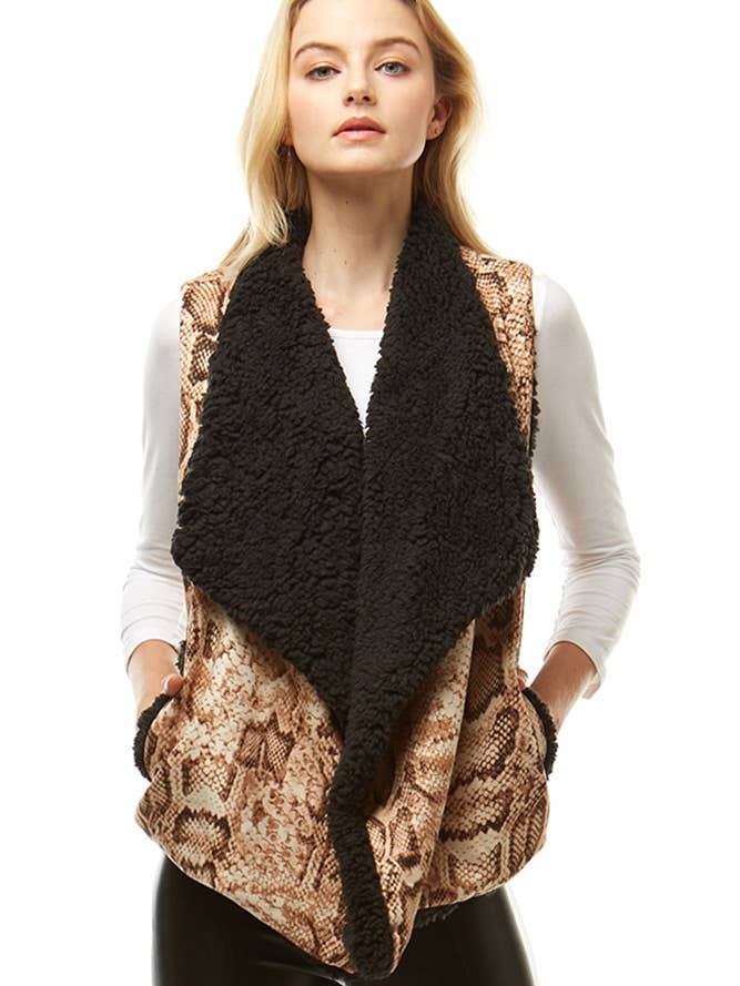 Hana - Wholesale Outerwear Vest - Women's - Snake Skin with Fur Lining Vest
