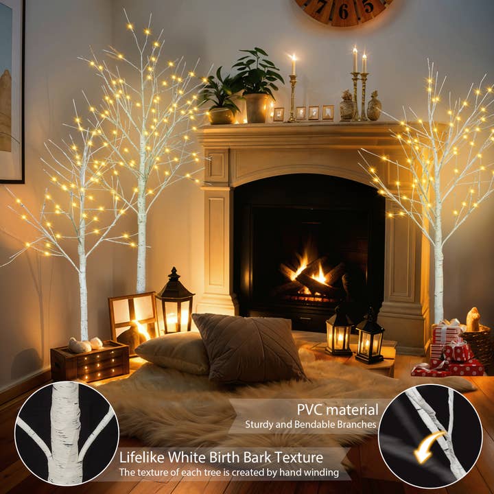 Lighted Birch Tree Set 4Feet-6 Feet With Warm White LEDs for wholesale on Faire4
