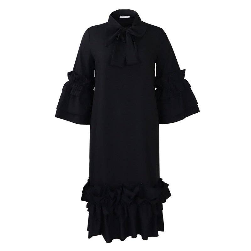 UZ Wholesale Store - Wholesale Dress - Women's - Stylish Ruffle Hem Trumpet Sleeve Dress9