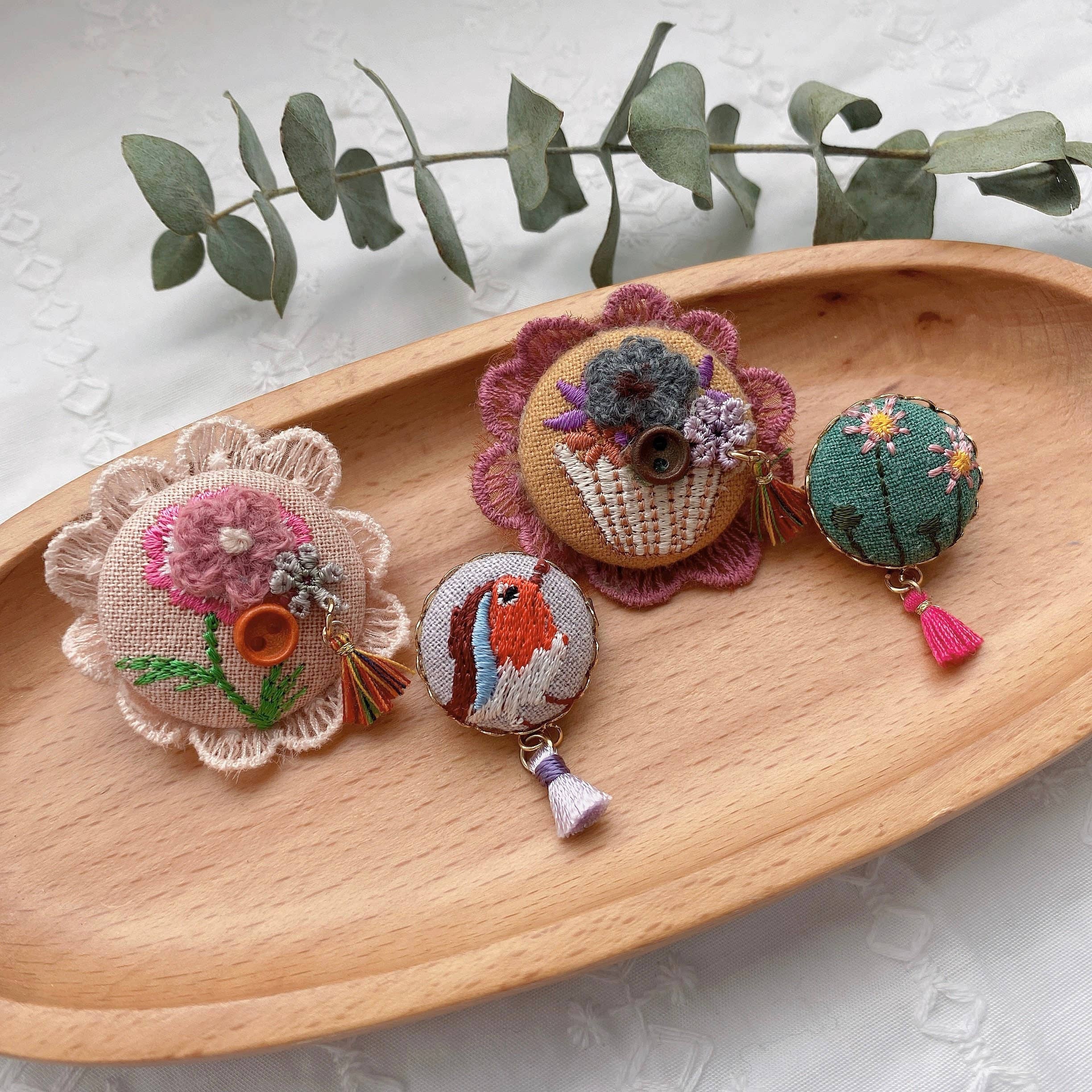 Giggle with Love – wholesale Brooch – Embroidery Brooch Pin| Handmade Flower Embroidered Pin|floral Jacket Brooch Pin| Small Floral Scarf Pin| Tote Pins |birds Brooch Pins4