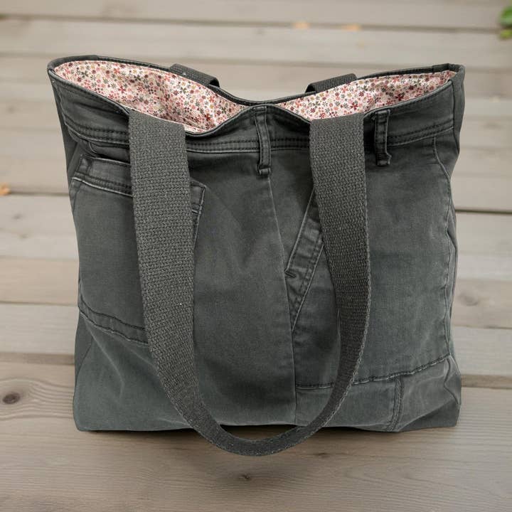 Anthropologie Upcycled Utility Jean Tote Bag - earthy ditsy for wholesale by Indigo Bags