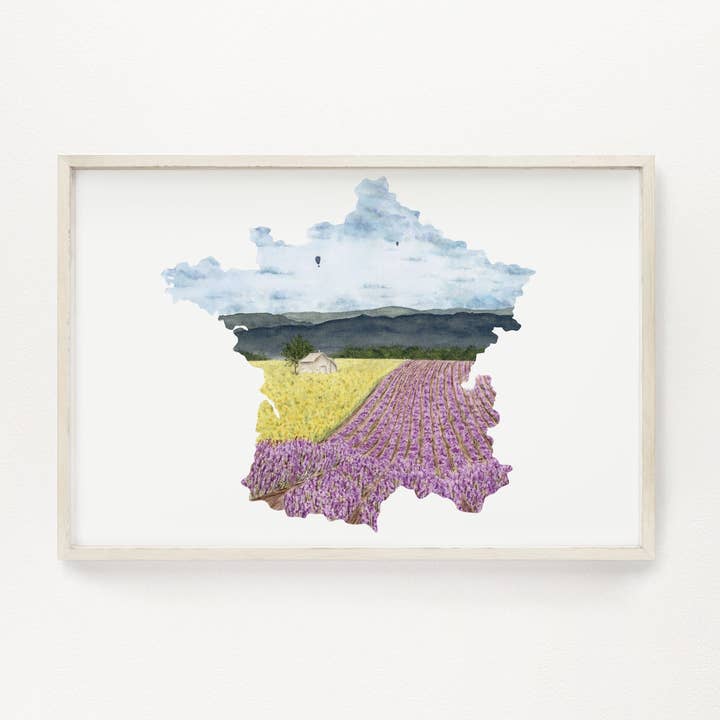 Impression Aquarelle France | Art de France | Champs de Lavande pour la vente par Emilie Taylor