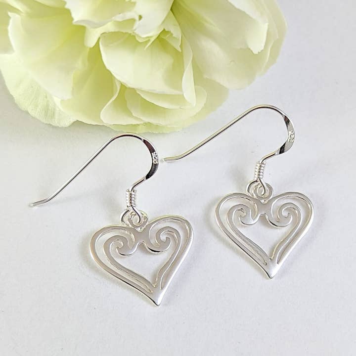 Stencil Double Heart Earrings in Sterling Silver for wholesale by The Green Gecko