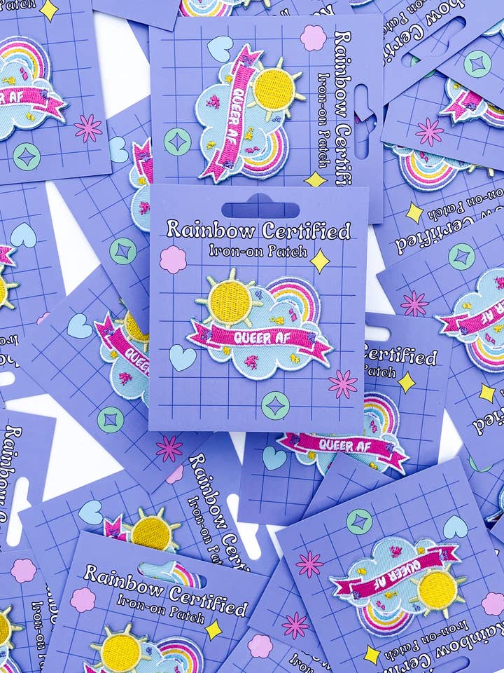 Queer AF Iron-on Embroidered Patch for wholesale by Rainbow Certified