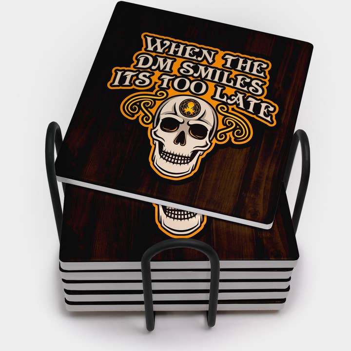DM Smiles Square Coaster Set for wholesale by Kraken Dice
