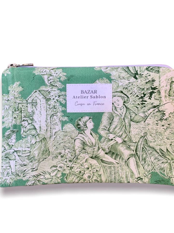 Flat Pouch - Jouy de Fruits Dark Green for wholesale by Bazar Atelier Sablon