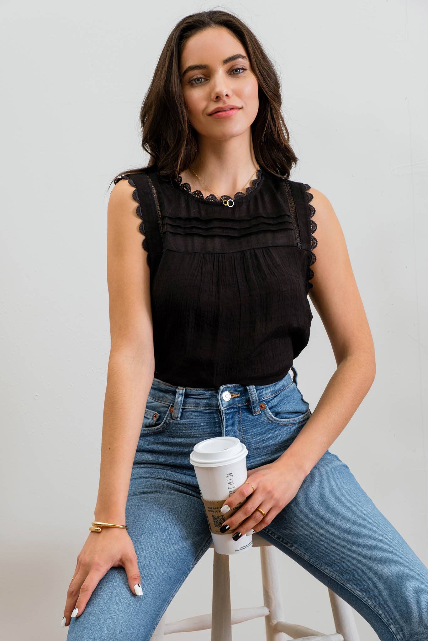 Blu Pepper - Wholesale Blouse - Women's - SLEEVELESS LACE EDGE WOVEN TOP30