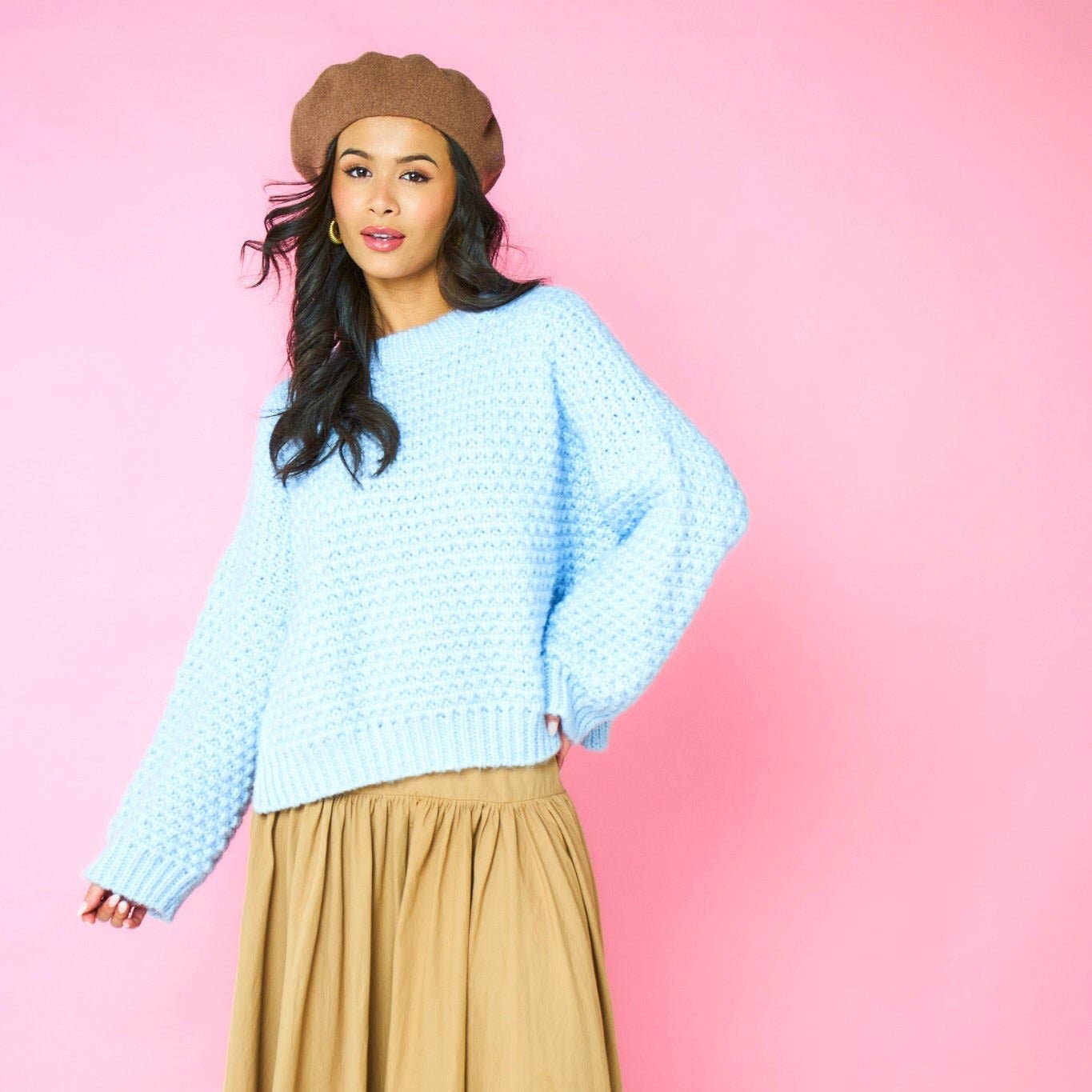 Darwin Oversized Chunky Knit Jumper Blue for wholesale on Faire7